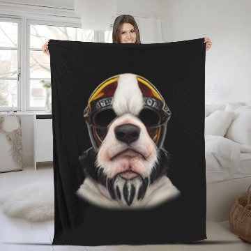 Discover Biker Saint Bernards dog portrait motorcycle Fleece Blankets