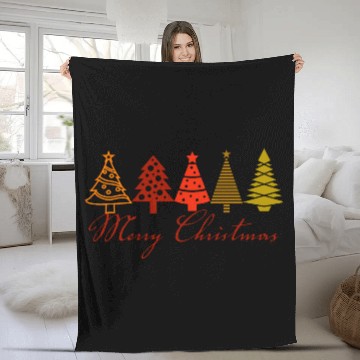 Discover Merry Christmas , colorful Xmas tree design Fleece Blankets