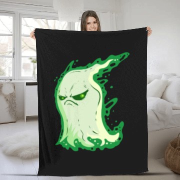 Discover Grumpy Green Spirit Ghost On Halloween Fleece Blankets