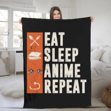 Discover eat sleep anime repeat Fleece Blankets
