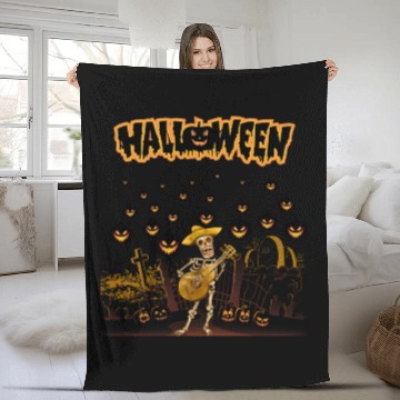 Discover Happy Halloween Funny Skeleton Playing Guitar Fleece Blankets