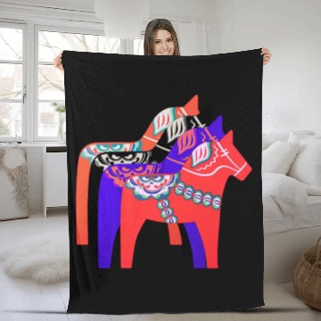 Discover Dalarna horse Fleece Blankets