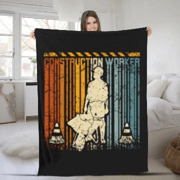 Discover Retro vintage construction worker Fleece Blankets