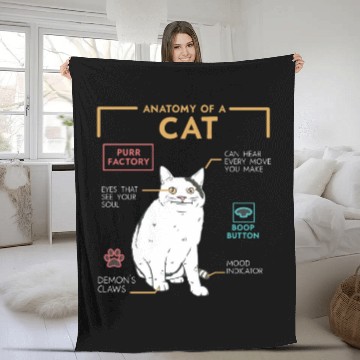 Discover Funny Weird Cat Meme Smiling, Anatomy of A Cat Fleece Blankets
