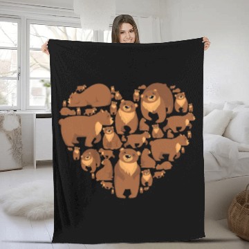 Discover Grizzly Bear lover heart bear love camping hiking Fleece Blankets