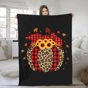 Discover Pumpkin Jack O' Lantern Leopard Plaid Halloween Fleece Blankets