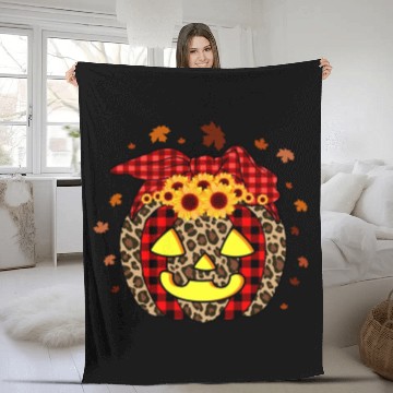 Discover Pumpkin Jack O' Lantern Leopard Plaid Halloween Fleece Blankets