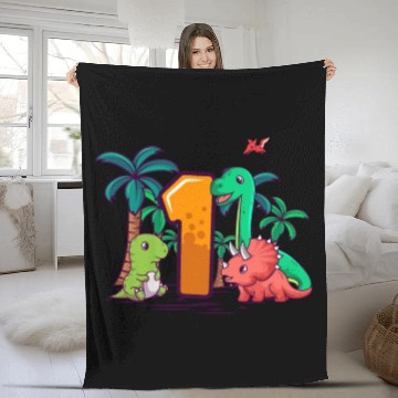 Discover 1st Birthday T-Rex Triceratops Dinosaur 1 Year Fleece Blankets