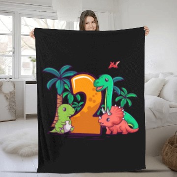 Discover 2nd Birthday Trex Triceratops Dinosaur 2 Year Fleece Blankets