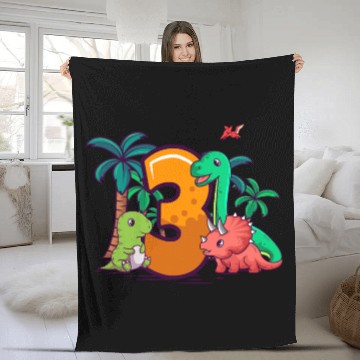 Discover 3rd Birthday T-rex Triceratops Dinosaur 3 Year Fleece Blankets