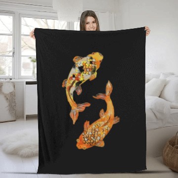 Discover Aesthetic Japanese Koi Fish Nishikigoi Fleece Blankets