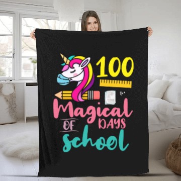 Discover 100 Magical Days of School Unicorn Teacher Studen Fleece Blankets