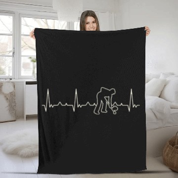 Discover Curling Stone Ice. Heart. Love. EKG. Pulse. Beat. Fleece Blankets