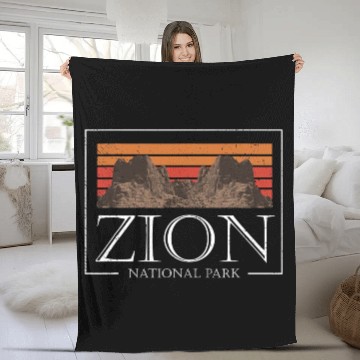 Discover Retro Zion National Park US Vintage Utah Adventure Fleece Blankets
