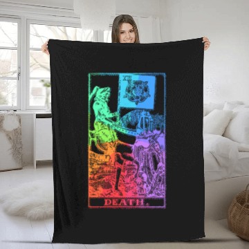 Discover Death Tarot Card Psychic Occult Pagan Witch Rainbo Fleece Blankets