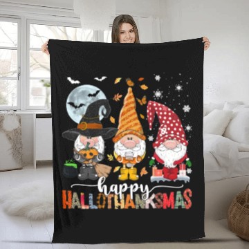 Discover Happy Hallothanksmas Gnomes Lover Halloween Fleece Blankets