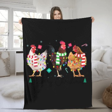 Discover Merry Christmas Funny Chicken With Christmas Light Fleece Blankets