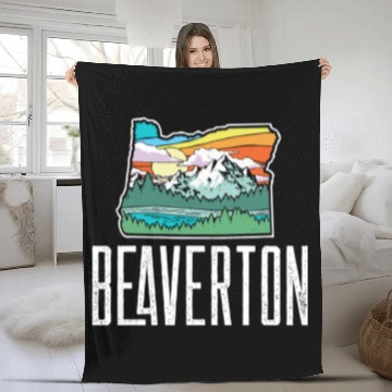 Discover Beaverton Vintage Oregon Nature Outdoors Retro Gra Fleece Blankets