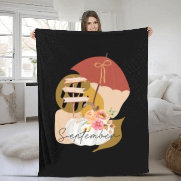 Discover Fall September white pumpkin abstract Fleece Blankets