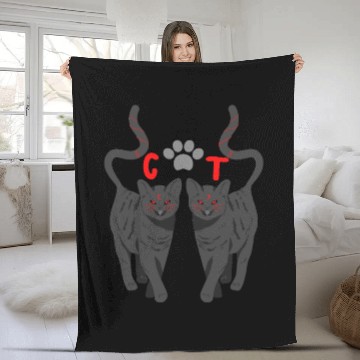 Discover FUNNY halloween scary CAT Fleece Blankets phantom