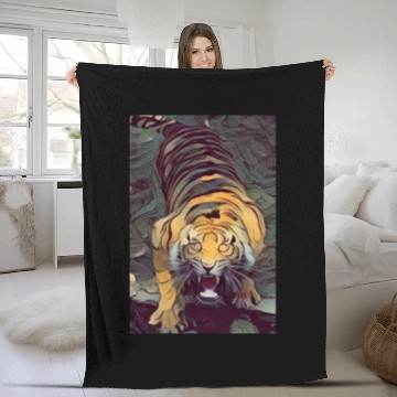 Discover Tiger Color Painted Looking Up Fleece Blankets