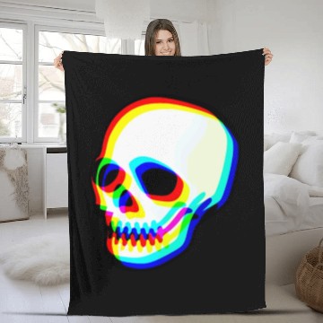 Discover Modern Neon Skull Illustration Fleece Blankets