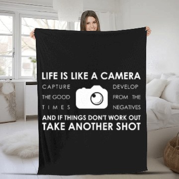 Discover Photography Life is like a Camera Quote Photo Fleece Blankets