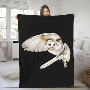 Discover Owl in flight Fleece Blankets