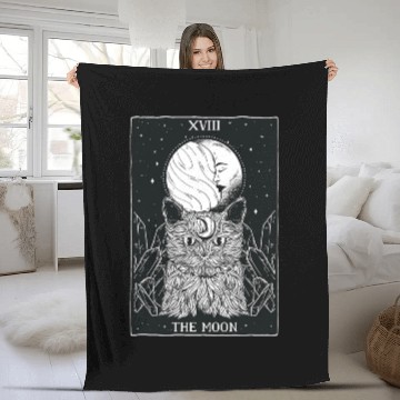 Discover Tarot Card Crescent Moon And Cat Spooky Witch Occu Fleece Blankets