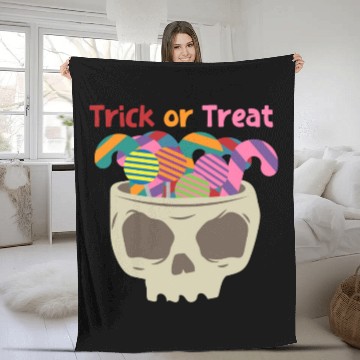 Discover Halloween Trick or Treat scary Skull with Candy Fleece Blankets