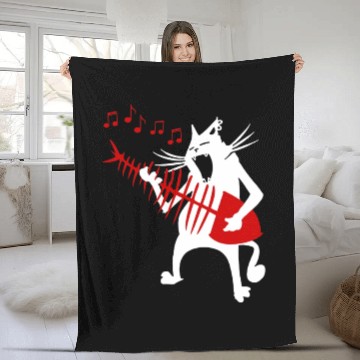 Discover Cat Playing Guitar Music Lover Rock Roll Christmas Fleece Blankets