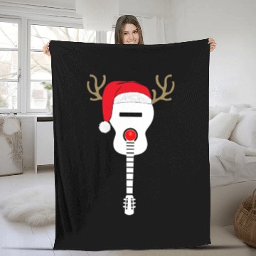 Discover Christmas Guitar santa hat reindeer antlers Fleece Blankets