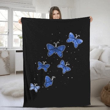 Discover Blue Butterflies Garden Women Butterfly Fleece Blankets