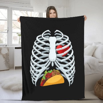 Discover Funny Taco Skeleton Rib Cage Dad Halloween Costume Fleece Blankets
