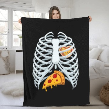 Discover Funny PIzza Skeleton Rib Cage Halloween Costume Fleece Blankets