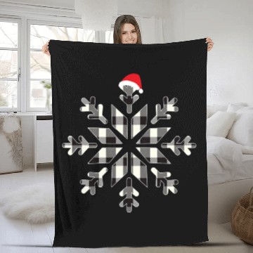 Discover Black Christmas Buffalo Plaid Snowflakes Santa hat Fleece Blankets