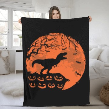 Discover Cute Dinosaur And Moon Funny Halloween Costume Fleece Blankets