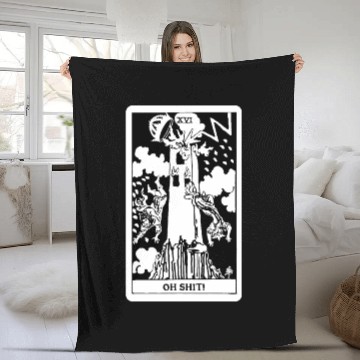 Discover Oh Shit! - The Tower Tarot Card Fleece Blankets