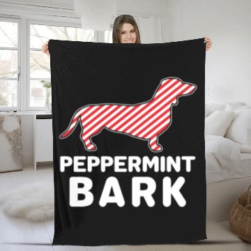 Discover Christmas Dog Peppermint Bark Dachshund Funny Fleece Blankets