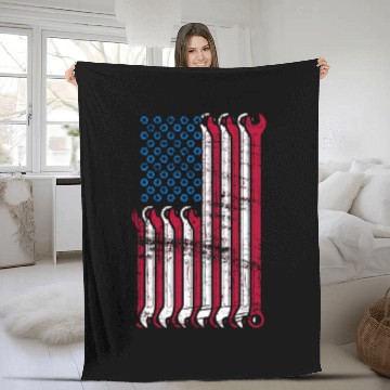 Discover American Flag Mechanic Combination Wrenches Fleece Blankets