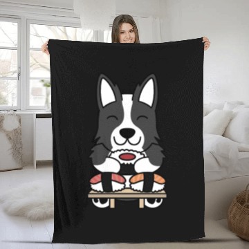 Discover Sushi Lover Border Collie Fleece Blankets