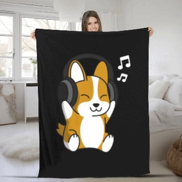 Discover Music Lover Corgi Fleece Blankets