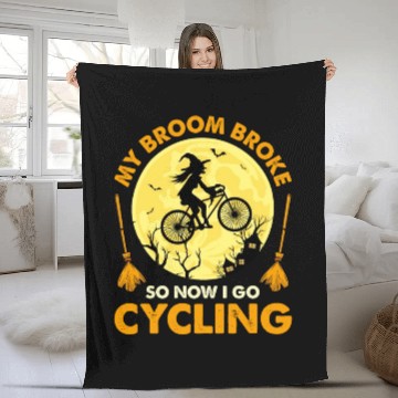 Discover Funny Halloween My Broom Broke So Now I Go Cycling Fleece Blankets