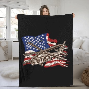 Discover Helicopter with american flag background - chopper Fleece Blankets