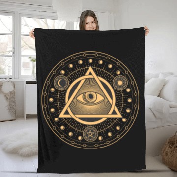 Discover Rune Alchemy Circle with All Seeing Witchcraft Eye Fleece Blankets