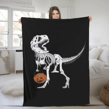 Discover Skeleton T Rex & Pumpkin - Halloween Fleece Blankets