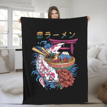 Discover Ramen Koi Fish Japan Tokyo Kawaii Fleece Blankets