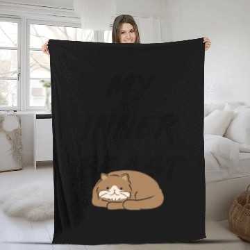 Discover My inner beast quotes with cute cat sleeping Fleece Blankets