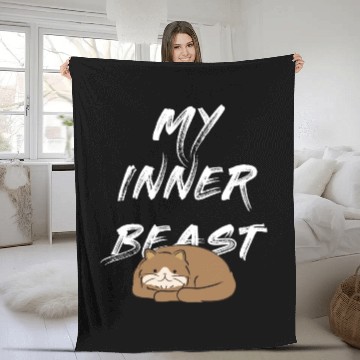 Discover My Inner Beast text white Fleece Blankets