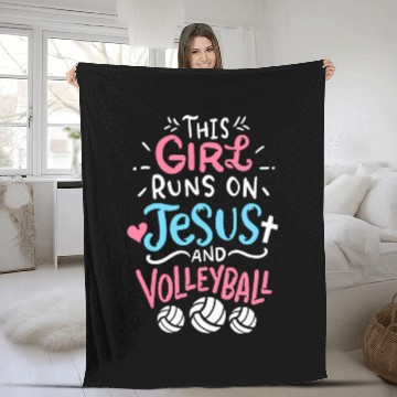 Discover This Girl Runs On Jesus And Volleyball Fleece Blankets